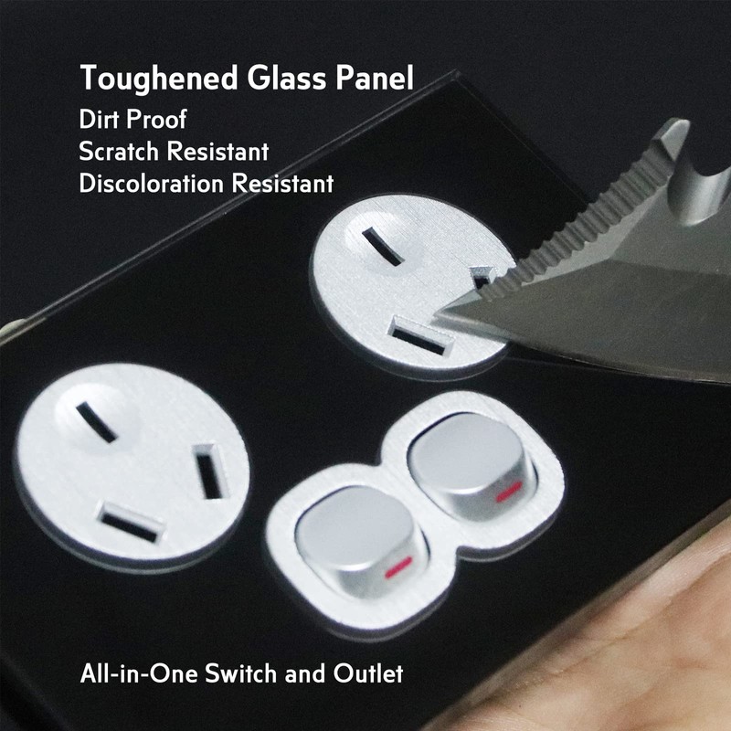 Contech CLSOL Australia Standard Double Power Point, Black Glass Panel,