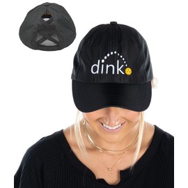 Funky Junque Criss Cross Hat - Gorra de béisbol para mujer, con cola de caballo desgastada, moño desordenado, Corte láser: Dink (negro), Talla única(H-216-8036-DINK06-FJ)