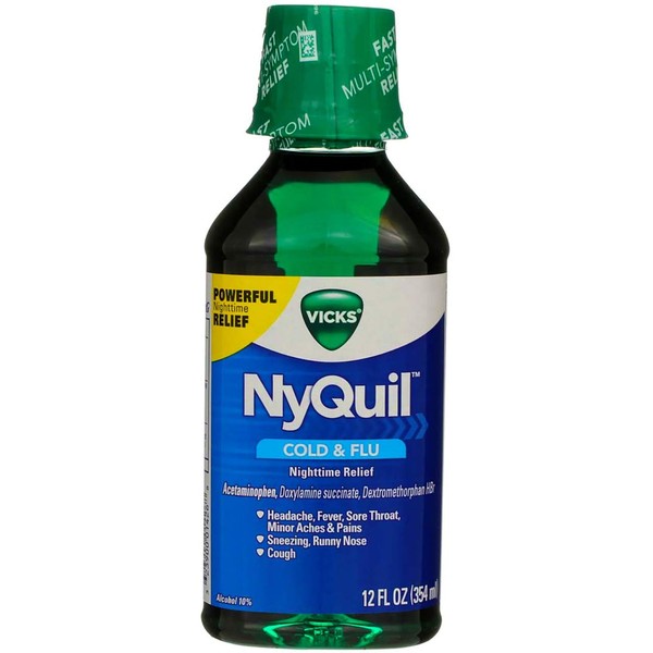 Vicks Nyquil Cold & Flu Nighttime Relief Liquid, Original Flavor 12 oz (Pack of 3)