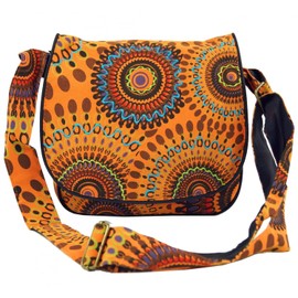 Guru-Shop shoulder bag, hippie bag, Goa bag, green, men/women, cotton, 22 x 23 x 5 cm, alternative shoulder bag, fabric handbag. - Orange -