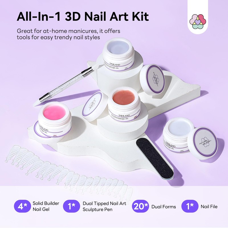 SAVILAND Solid Builder Nail Gel Set: Non-Sticky 4 Color Clear
