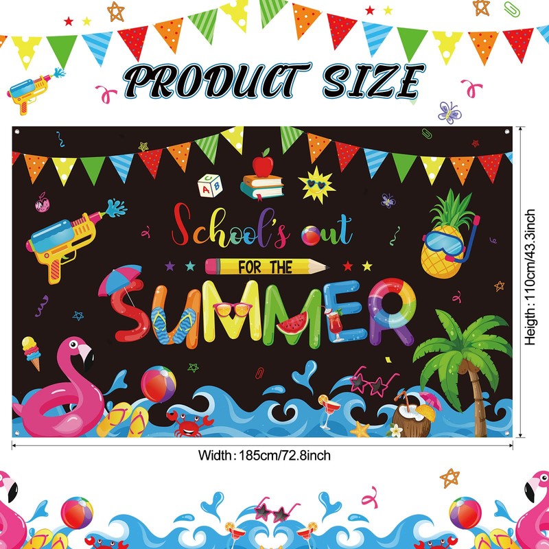 School's Out for The Summer Backdrop Pool Party Decorations End