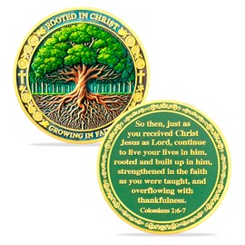 ASmileIndeep Tree of Life Faith Christian Challenge Coin – Rooted in Christ Coin Bible Verse Colossians 2:6-7 Jesus Religious Token - Faith and Strength Coin Good Luck Christian Inspirational Gift (B)