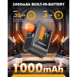 Auxbeam Tiny Bike Pump with Gauge, 120PSI Electric Bicycle Tire Pump with Presta and Schrader Valve, Portable Air Pump for Road Bike, City, Mountain and E-Bike