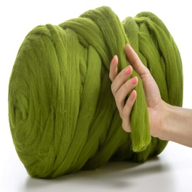 MeriWoolArt® 100% XXL Merino Wool Yarn, 4 - 5 cm Thick Wool Yarn, Felting Wool Dry Felting, Wet Felting, DIY Wool Yarn Blanket, Baby Wool, Arm Knitting Blanket Yarn, Lime, 100 g