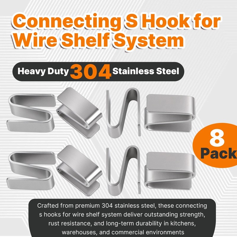 Yudylg 8 Pack Connecting S Hook for Wire Shelf System,Wire