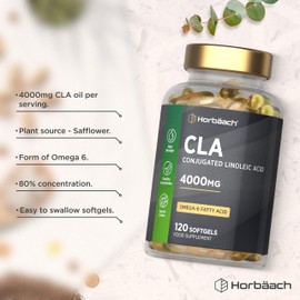 CLA Capsules 4000mg | 120 Softgels | High Strength Supplement | Conjugated Linoleic Acid Oil from Safflower | Suitable for Men & Women | by Horbaach