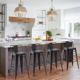 HAOBO Home 26" Low Back Metal Counter Stool Height Bar Stools [Set of 4] for Indoor/Outdoor Barstools, Matte Black