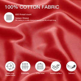 100% Cotton Standard Pillowcases Set of 2, Deep Dream 600 Thread Count Pillow Cases, 20x26 Inches, Super Soft and Breathable Envelope Closure (Dark Red)