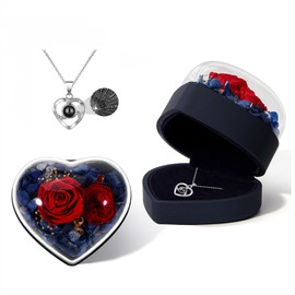 BAITAI Ewige echte Rose mit I Love You Halskette,Konservierte Rose Blumen Schmuck Geschenkbox, zum Valentinstag Muttertag Hochzeit Jahrestag Geburtstag Geschenk für sie Frauen Freundin Frau