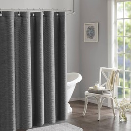 Tititex Solid Grey Cloth Fabric Shower Curtain Liner with 2 Magnets - Texture Soft Hotel Quality Waterproof Shower Liner, Light-Weight & Machine Washable 72x72 inch