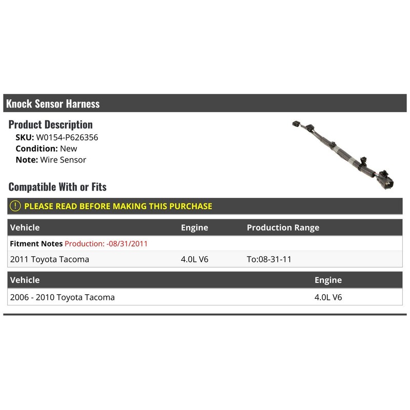 Marketplace Auto Parts Knock Sensor Harness - Compatible with 2006-2011