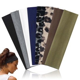 Women's Sports Headbands, 8 Pack Elastic Headbands, Yoga Headbands, Elastic Hair Bands, Stretchy Cotton Head Band, Unisex Hair Band for Women, Yoga, Workout, Fitness Headbands (8 Colours)