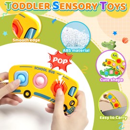 3PC Fidget Popper Sensory Baby Toys for Airplane Travel Essential Activities, Pop it Fidget Toys for Toddler Animal Montessori Toy Autism Autistic Gifts for 12+ Month Babies Toddlers 1 2 3 Year Old