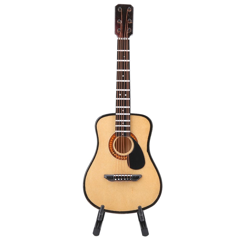 Miniature Wooden Guitar Model Display Mini Ornaments Craft Home Decor(16cm)