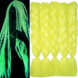 ItsUHair Yellow Braiding Hair Neon Kanekalon Jumbo Braiding Hair Knotless 24inch 5Pcs Florescent Synthetic Hair Glow in the Dark Braiding Hair