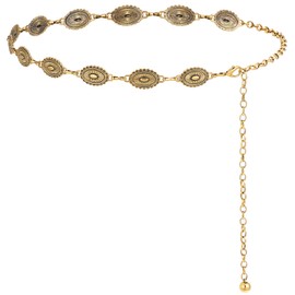 Women's Silver Chain Belt Waist Chain Waist Belt Waist Belt Silver Adjustable Metal Buckle Long Belt Body Chain Belt Adjustable Waist Belt for Dress, gold