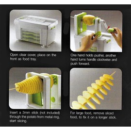 Tredoni Compact Vegetable/Fruit Spiralizer +Skewer with 4 Shapes of Cutting Blades - Noodle-Like & Pappardelle-Like Spiral Strip Cutter