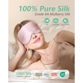 Máscara de dormir de seda BeeVines, paquete de 2. Máscara para los ojos 100% seda natural pura con correa ajustable, antifaz para dormir, cubierta opaca para los ojos, opacidad total
