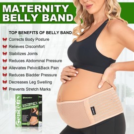 Gepoetry Maternity Belly Band for Pregnant Women | Pregnancy Belly Support Band for Abdomen, Pelvic, Waist, & Back Pain | Adjustable Maternity Belt | For All Stages of Pregnancy & Postpartum (Beige)