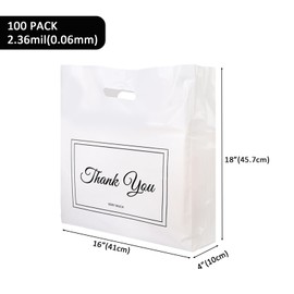 Belinlen 100Pcs 16x18 Inch Thank You Bags for Small Business Plastic Retail Shopping Bags for Stores, Boutique, Party, Gift, Clothes Reusable Plastic Thank You Bags (White, 2.36mil Thickness)