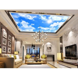 Eierme Blue Sky and White Clouds Suspended Ceiling Wall Mural Wallpaper for Bedroom 137" x 100"