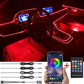TABEN Car Atmosphere Light Kit, Music Synchronisation Multicoloured RGB 16 Million Colours, 4 Metres, Fibre Optic USB Ambient Lighting Kit, Wireless RF Remote Control and Bluetooth App Control, DC 12