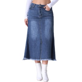 CIMUK Women's Denim Skirts High Waisted A-Line Fishtail Long Jean Skirt Dark Blue M