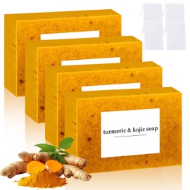 Nicgou Lemon Turmeric Kojic Soap, Turmeric Soap Bar for Face ＆ Body, Natural turmeric Handmade Soap for All Skin Types (4pcs)