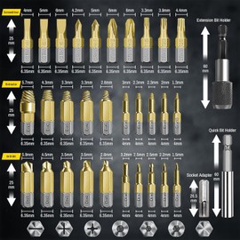 DTRUCTIEW 33-Piece Titanium Screw Extractor Set – HSS 4341 Damaged Screw Remover Kit (2-in-1), Includes Magnetic Extension Bit Holder & Socket Adapter for Rusty, Stripped & Broken Screws