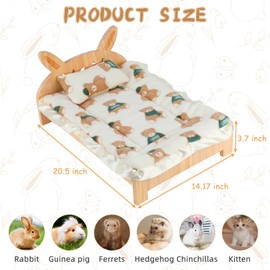 BWOGUE Large Wooden Bunny Bed, 2 in 1 Folding Wooden Pet Bed with Reversible Cushion & Pillow, Easy to Assemble Small Animals Beds for Bunnies Rabbits Guinea Pigs Puppy Kittens Sleeping Habitat