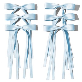 Hair Bows Clips Ribbon Bowknot with Long Tail 6 PCS,Coquette Bow Hair for Girls Sky Blue Hair Bows Barrettes Hair Accessories Cute Hair Accessories for Women and Teens