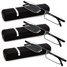 Half Frame Reading Glasses with Portable Case Thin Lightweight Reader Glasses with Spring Hinges for Women and Men(3Pairs 2.5)