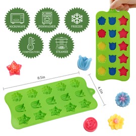 FIRETREESILVERFLOWER Flower Shape Chocolate Candy Molds Set,Heart,The stars,The rose,Flowers in Combination,15 Cavity Silicone Baking Mold Ice Cube Tray-Wedding,Festival,Parties and DIY Crafts-(6Pcs)