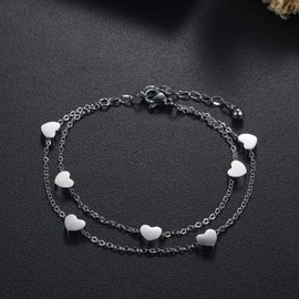 Flongo Women's Elegant Anklet / Friendship Bracelet, Friendship Bracelets for 2, Stainless Steel Bracelet / Anklet with Hearts / Infinity Charm in Rose Gold or Silver, Stainless Steel