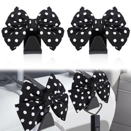 Prometheism 2PCS Car Seat Headrest Hooks,Purse Hook for car,Cute Bow Car Rear Seat Storage Hooks for Purses and Bags,Universal Portable car Accessories (Black Polka dots)
