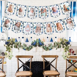 Kreatwow Blueberry 1st Birthday Photo Banner, Hat, Topper - Fruit Themed Decorations for High Chair or Cradle - Hand Wash Only - 3.9 x 3.9 inches