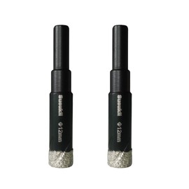 SUSUKii Dry Diamond Drill Bit Set 2pcs Pack 1/2 Inch (12mm) Diamond Hole Saw Core Drill Bit with Round Shank for Porcelain Tile Ceramic Stone Granite Marble Dry Drilling
