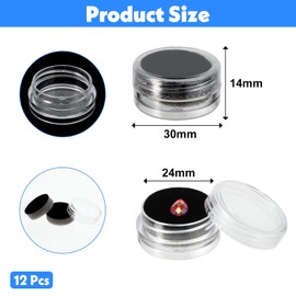 BOHUIZ 12 Pcs Small Loose Diamond Gemstone Display Box, Mini Round Jewelry Stone Show Box Plastic Gemstone Display Case Holder Show Container with Clear Top Lids and Sponge (black)