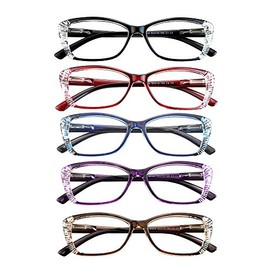 5 Pairs Reading Glasses with Spring Hinge, Blue Light Blocking Glasses, Computer Reading Glasses for Women and Men, Fashion Square Eyewear Frame (5 Color, +1.25 Magnification)