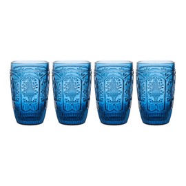 Fitz and Floyd Trestle Highball Tumbler Cups, Set of 4, Blue