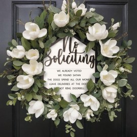 flangairy Wooden Framed 11.5×7.9In No Soliciting Sign for House Hanging Funny, No Soliciting for Front Door Wall Decor