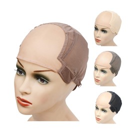 YANTAISIYU Wig Cap Stretch to Ear Wig Cap U Part Lace Wig Cap with Adjustable Straps for Women Wig Making (Brown S 21 Inch)
