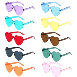Jotia 10 Pack Heart Sunglasses for Women - Rimless Transparent Candy Color Shaped Glasses for Parties (10 Colors)