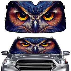 Owl Eyes Windshield Sun Shade for Car SUV Truck (55x30 Inches), Sun Shade Windshield, Shades for Front Windows, Sunshade for Car Windshield, Protector Blocks UV