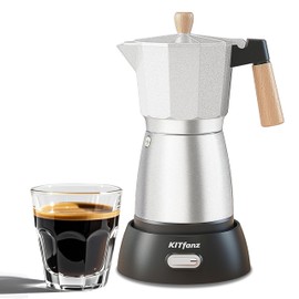 KITfanz Electric Espresso Coffee Maker, Italian Coffee Pot, Electric Moka Pot, Cuban Coffee Maker, Portable Cafeteras Electricas Espresso Makers with Detachable Base 3 or 6 Cup (Silver)