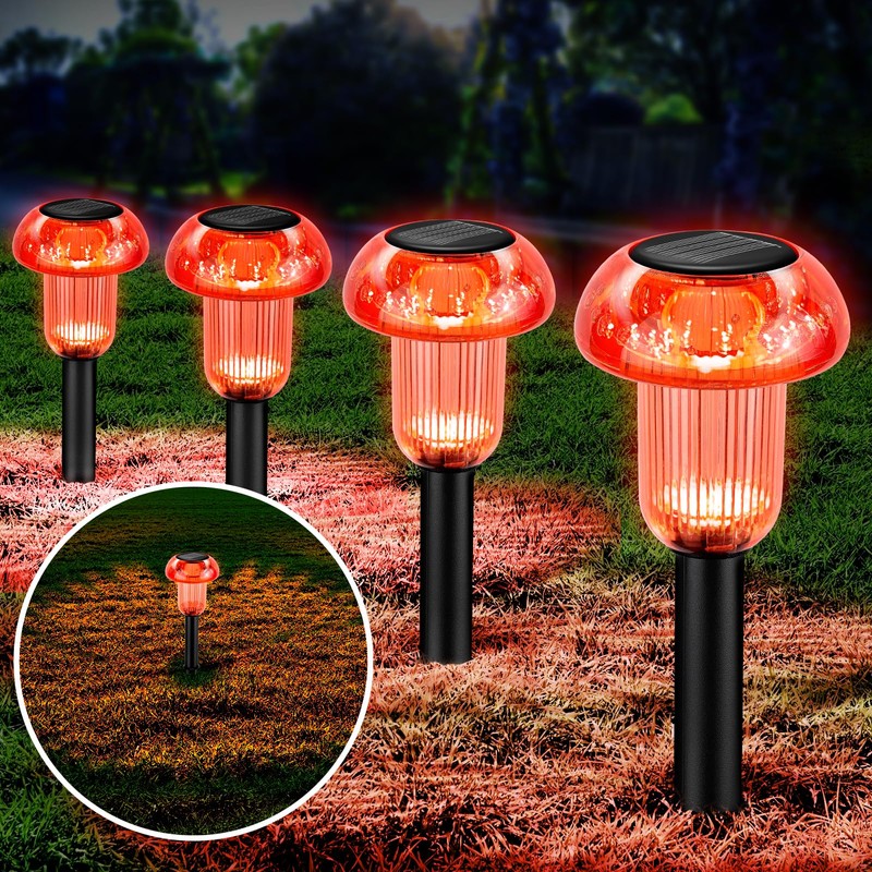 Solar Pathway Lights Outdoor 4 Pack, Red LED Driveway Light