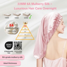 townssilk Silk Bonnet for Sleeping 100% 22 Momme Mulberry Silk for Women, Luxurious, Breathable, Fits Secure Overnight & Pressure Free, Ideal for Long & Curly Hair - DustyPink 80cm