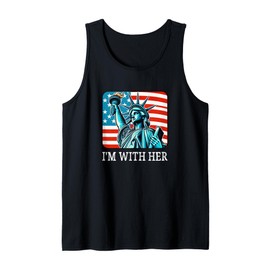 I'm With Her - Statue Of Liberty - American Flag - Vintage - Tank Top