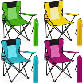 Shellwei Breathable Folding Camping Chair with Cupholder Carry Bag Regular Size Portable Lightweight Lawn Chair with Side Pocket Fishing Hiking Picnic Party Beach Outdoor Activity(Colorful,4 Pcs)